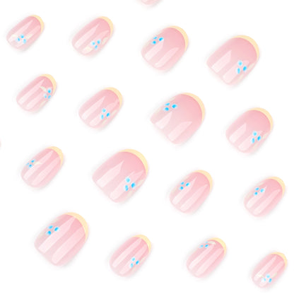 Small fresh French yellow manicure fake nails repeatable short round nail type wearing nail simple ins wind nail piece｜365nails
