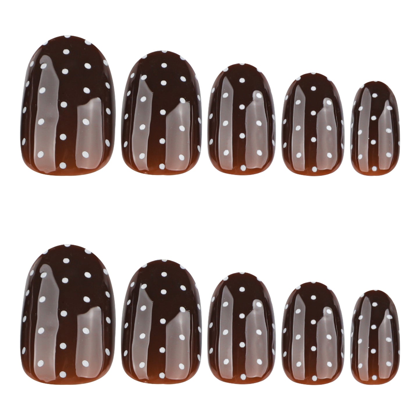 Brown autumn and winter models wear nail art fake nails white polka dots short round fake