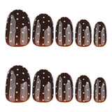 Brown autumn and winter models wear nail art fake nails white polka dots short round fake