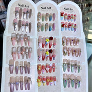 365nails-Sweet Duck Nail: "Blush e Oncinha" – Unhas Postiças Longas Almond Feitas à Mão