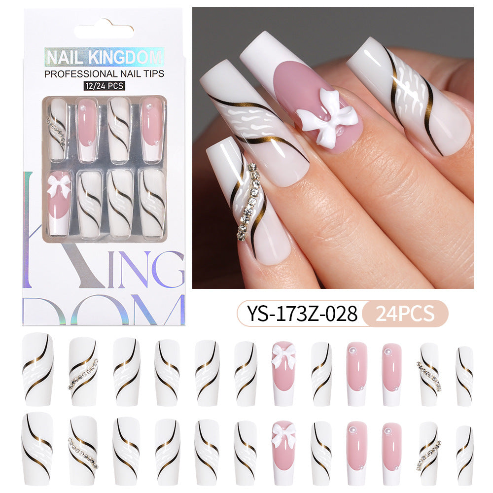Press on nails fake nail patch extension nail Spice Girl medium rectangle removable 24 pieces with drill manicure