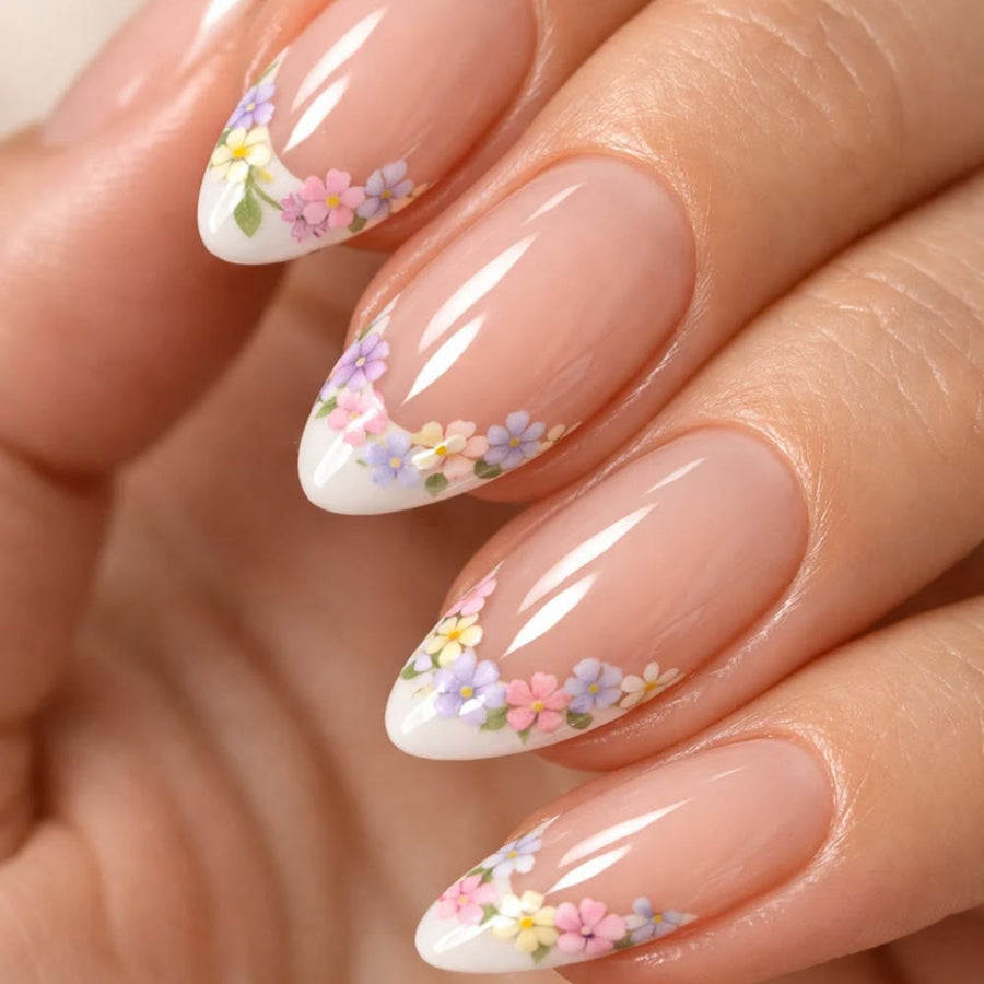 365nails: "Pastel Floral French Stiletto" – Delicate Press-on Nails