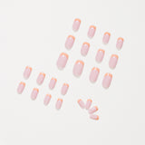 Unhas postiças de pressão com pérola francesa laranja nude, patch para arte de unha finalizada, remendo para unha à prova d'água removível ｜ 365 unhas