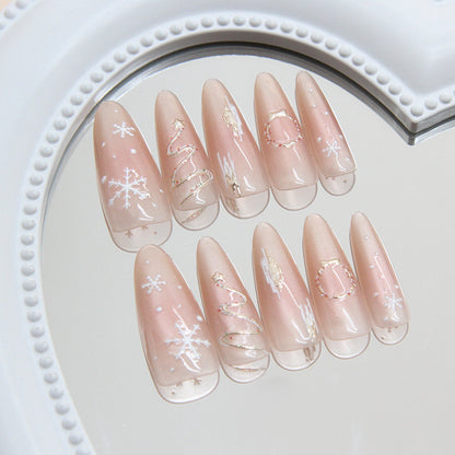 Nail Tips  Prefabricated nail Christmas Three-dimensional Snowflake Ice Clear Blush cat eye Nail Art Wear 30 pieces｜365nails