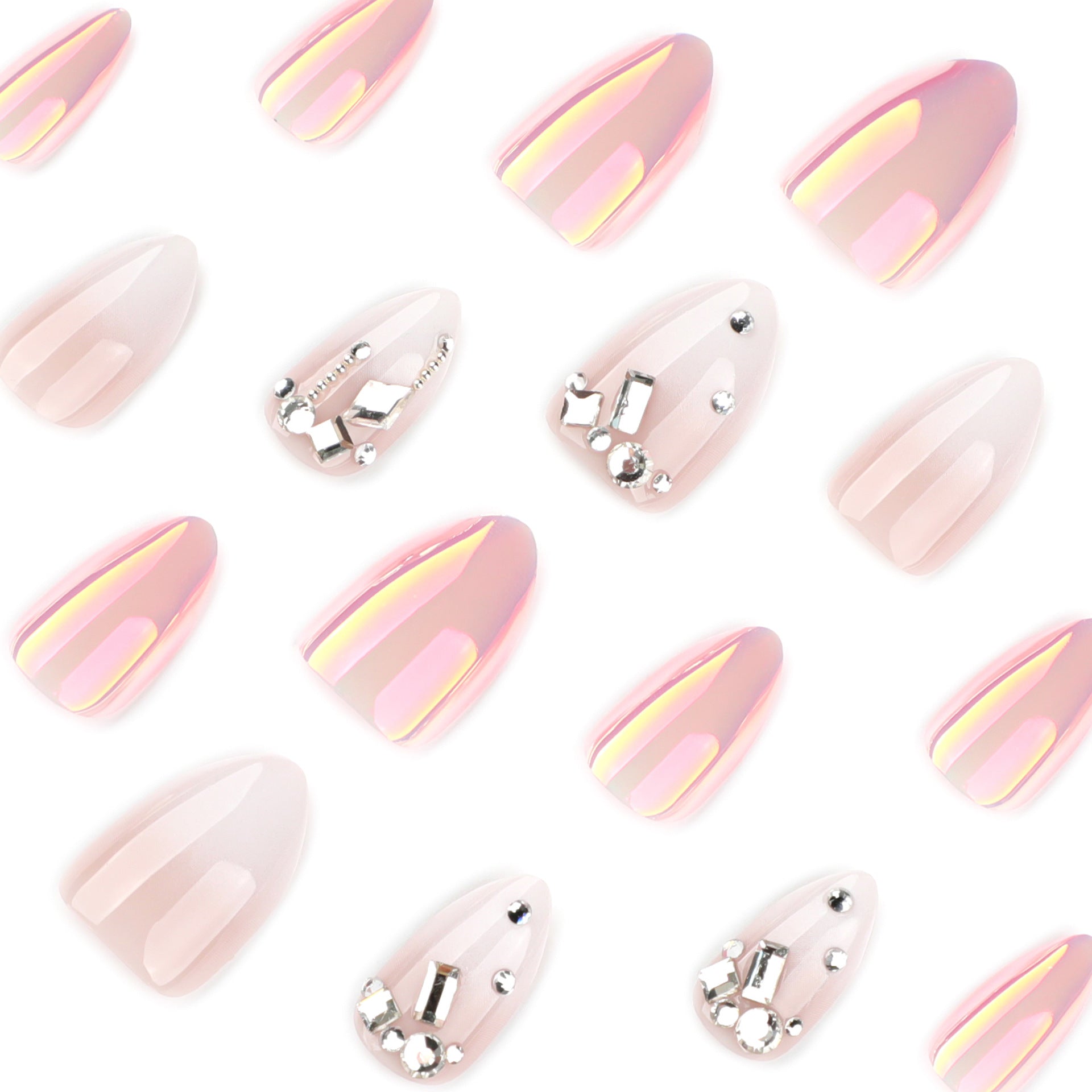 Iridescent Pearl Chrome Crystal Almond Nails