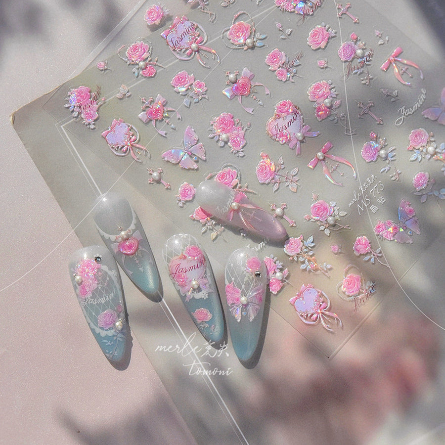 365nails: 로맨틱 로즈 & 나비 – 네일 아트 스티커