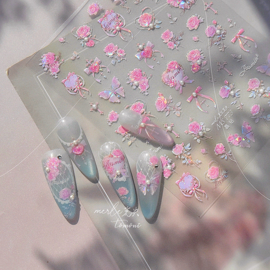 365nails: "Rose romantique & papillon" – Stickers ongles