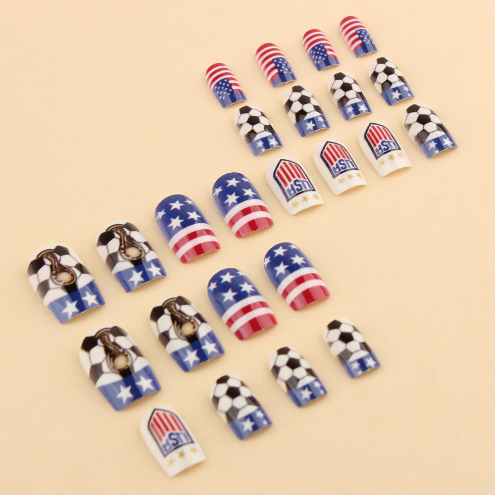 World Cup USA Flag Football Emblem Press-On Nails (Long Square/24pcs/Patriotic)