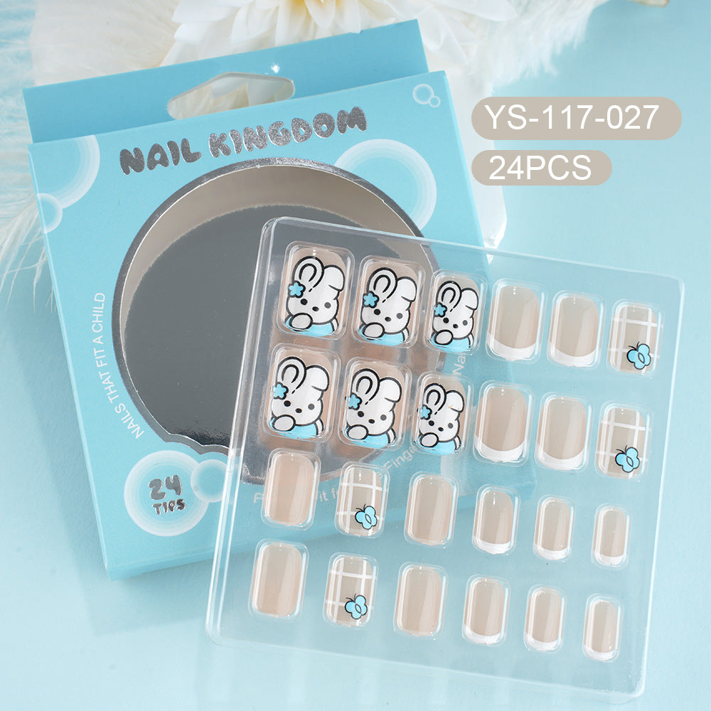 Children press on nails, cartoon 24-piece boxed finished product, sweet and cute children's removable fake nail patch manicure