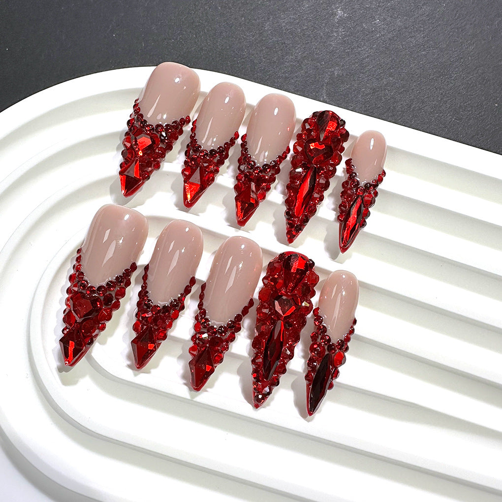 Red Crystal Stiletto Luxury Press-On Nails