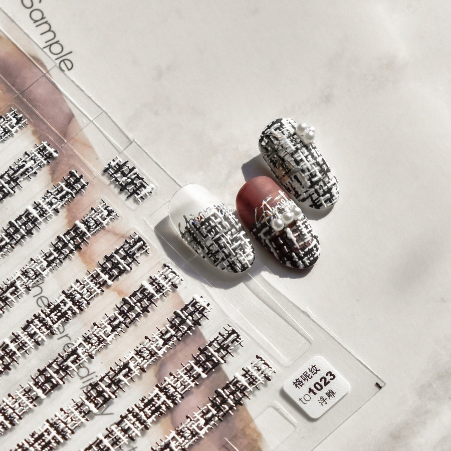 Tweed Pattern Nail Stickers – 5D Embossed Textured Set