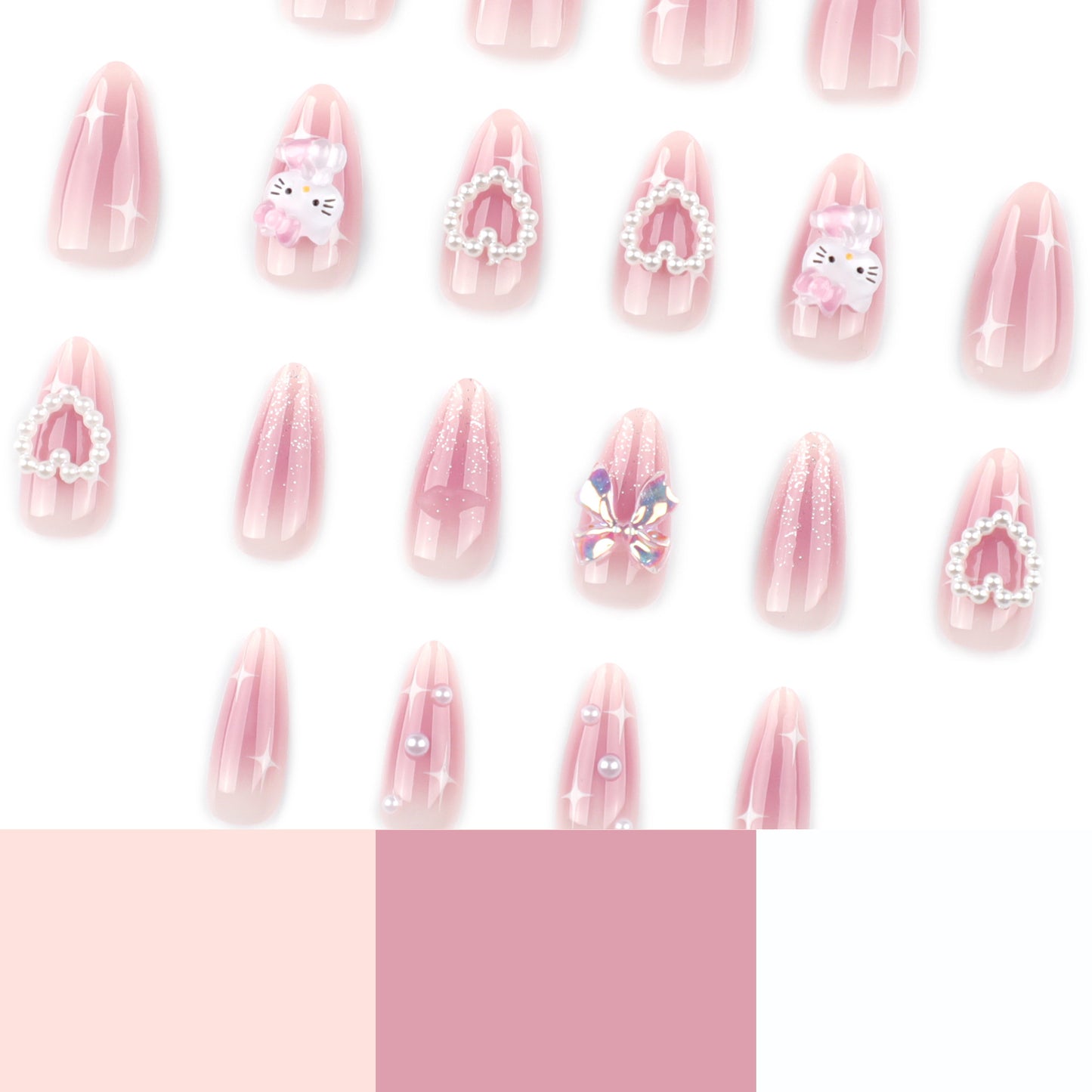Japanese style sweet blush bow love press-on nails