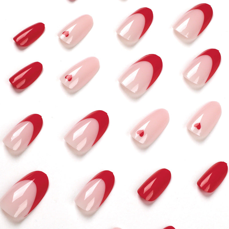 nails art Press on nails, French red edge Press on nails wholesale, red love nails wholesale nails｜365nails