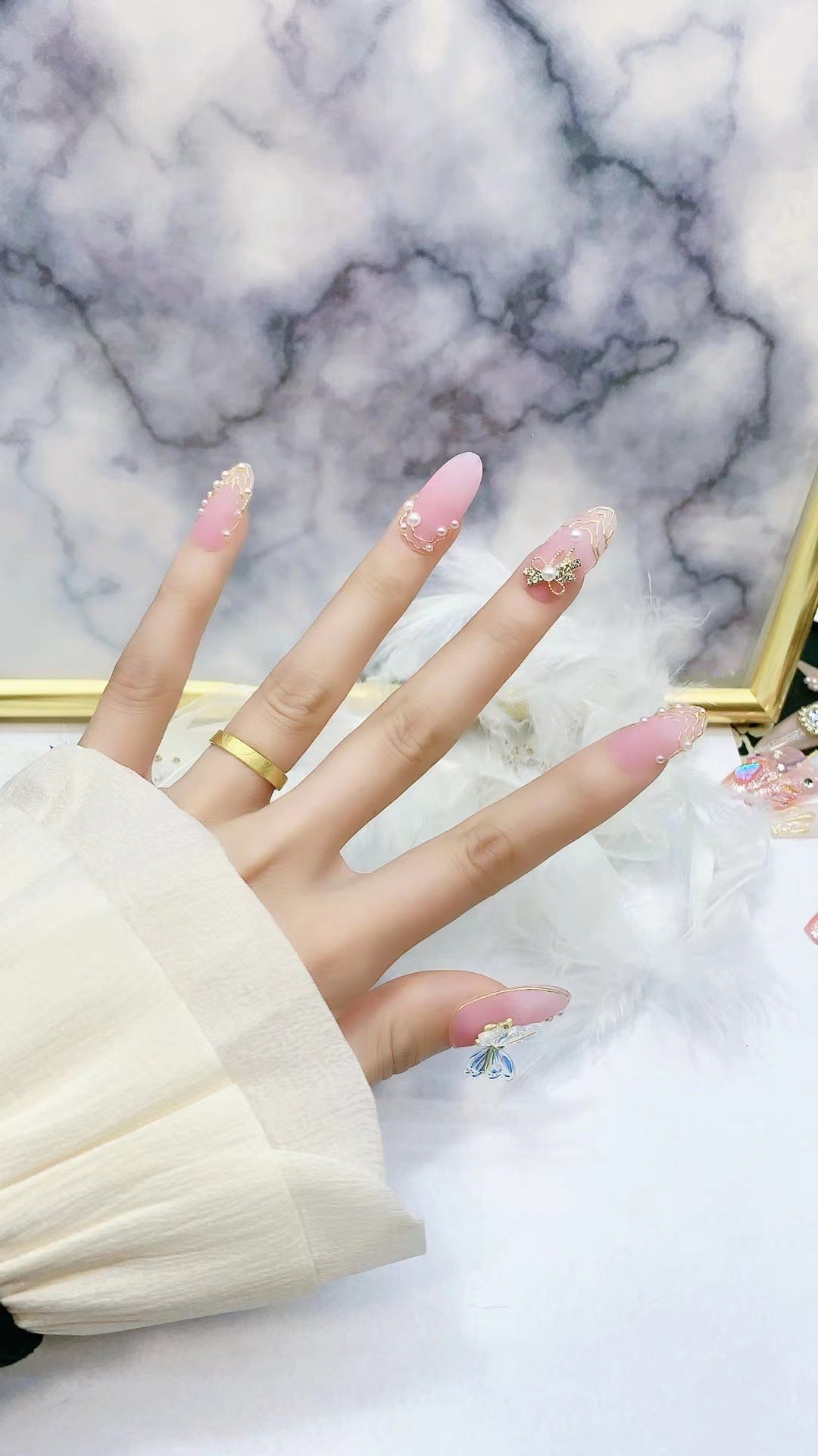 Unhas postiças artesanais Wear Pure Nail Art Smart Butterfly Scrub Baroque Mousse Beauty Super Beauty | 365nails