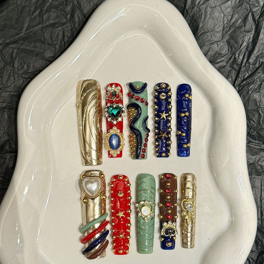 three-dimensional shape, metal feeling full of diamonds, heavy industry broken corona, handmade nails | 365nails
