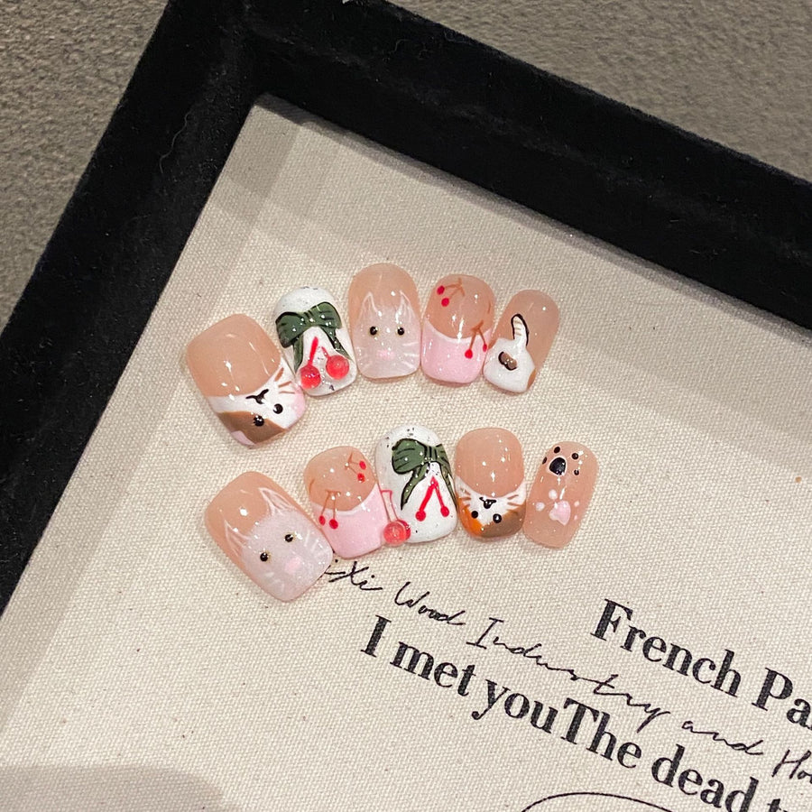 365nails: "Kawaii Tales" – Hand-painted Cartoon Handmade Square Nails