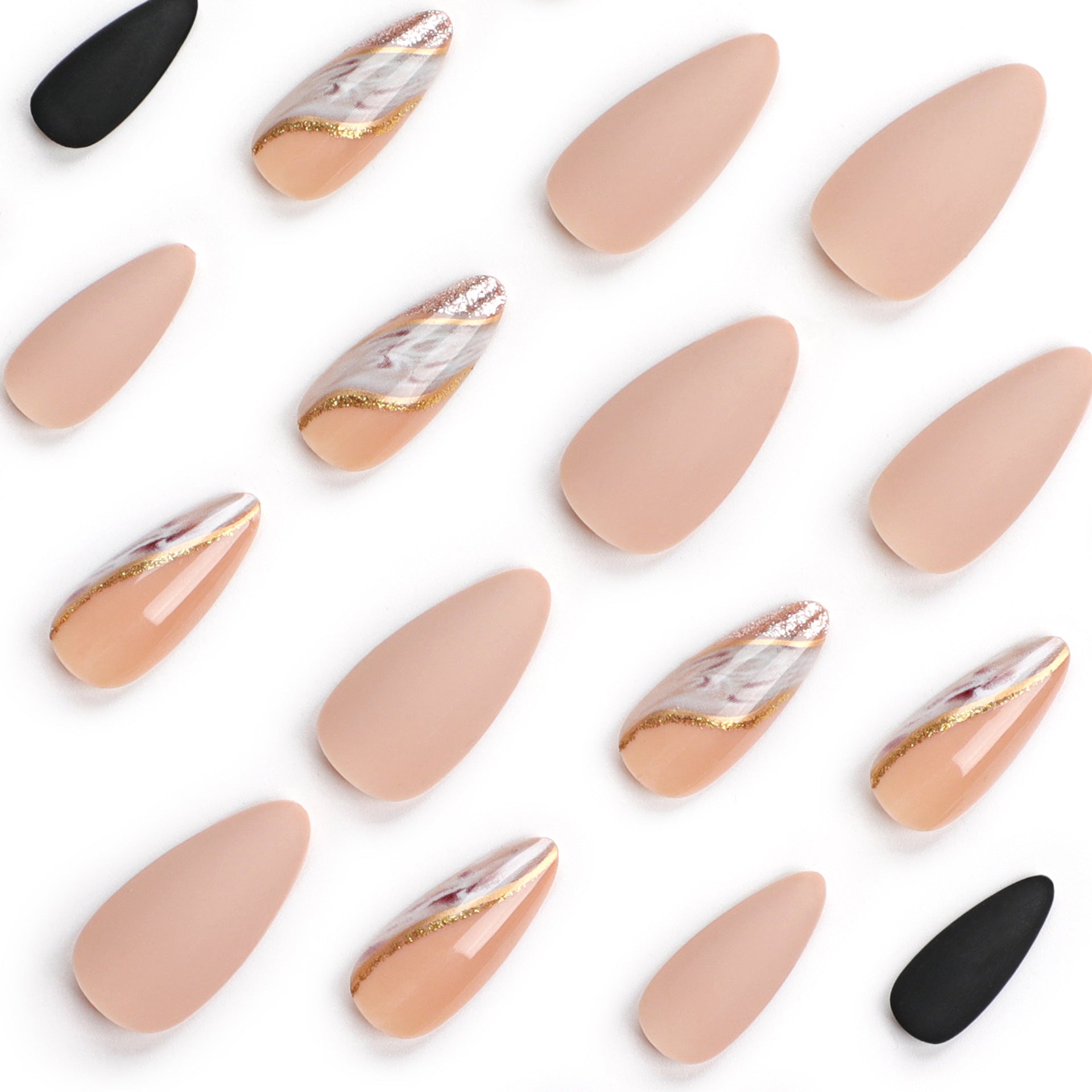 Uñas postizas con efecto dorado, efecto manchado, con brillo plateado, para otoño e invierno, con acabado mate y color sólido | 365nails