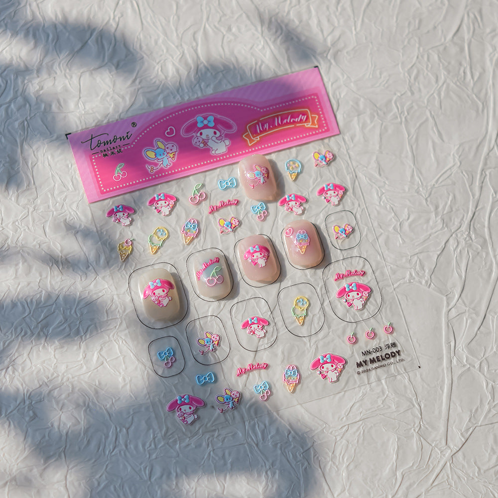 Sanrio My Melody & Hello Kitty: "Kawaii Sanrio Friends" – 5D Embossed Nail Sticker