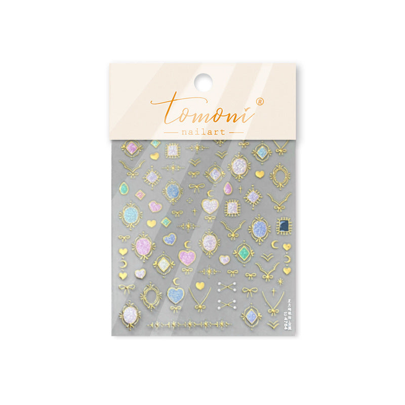Vintage Gem & Gold Jewelry: "Regal Antique Charm" – 5D Embossed Nail Sticker