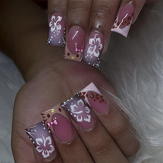 Película de unha curta quadrada de aço inoxidável com gato francês fofo usando nail art｜365nails