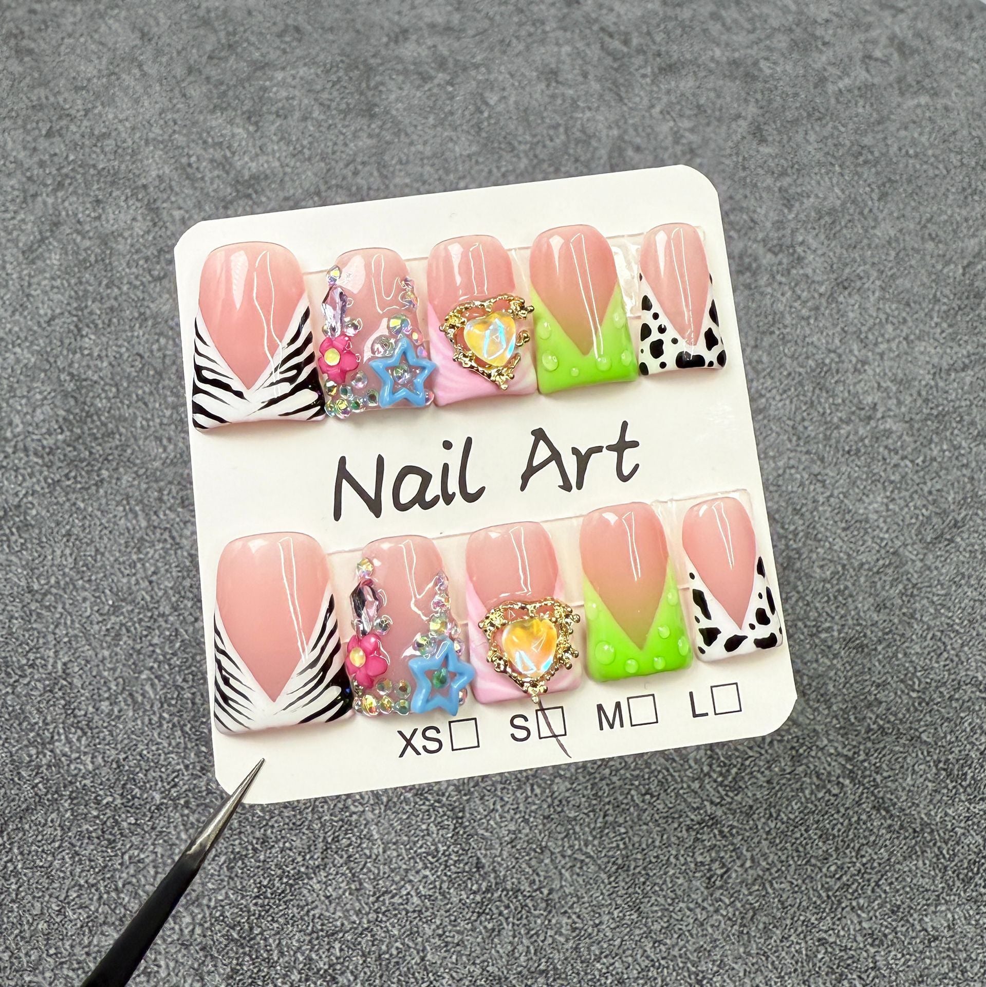 Uñas de pico de pato, sinfonía, corazón, estampado de cebra, lunares, uñas postizas, transparentes, lindas, hechas a mano | 365nails