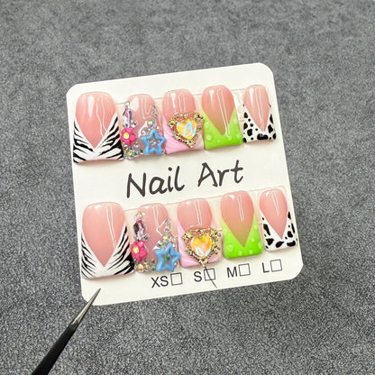 Duck Beak Nail Symphony Sweetheart Zebra Pattern Polka Dot Nail Art Ice Clear Cute Handmade press on nails Fake Nails｜365nails