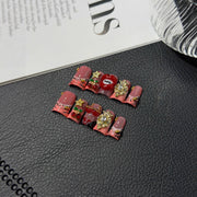 365nails: "Imperial Bloom" – Unhas Quadradas 3D Artesanais Douradas Florais e de Folhas