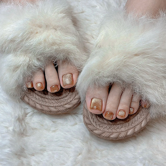 Peça de manicure olho de gato Unhas postiças douradas de praia finas flash Peça removível para unhas dos pés Unhas postiças ｜365nails