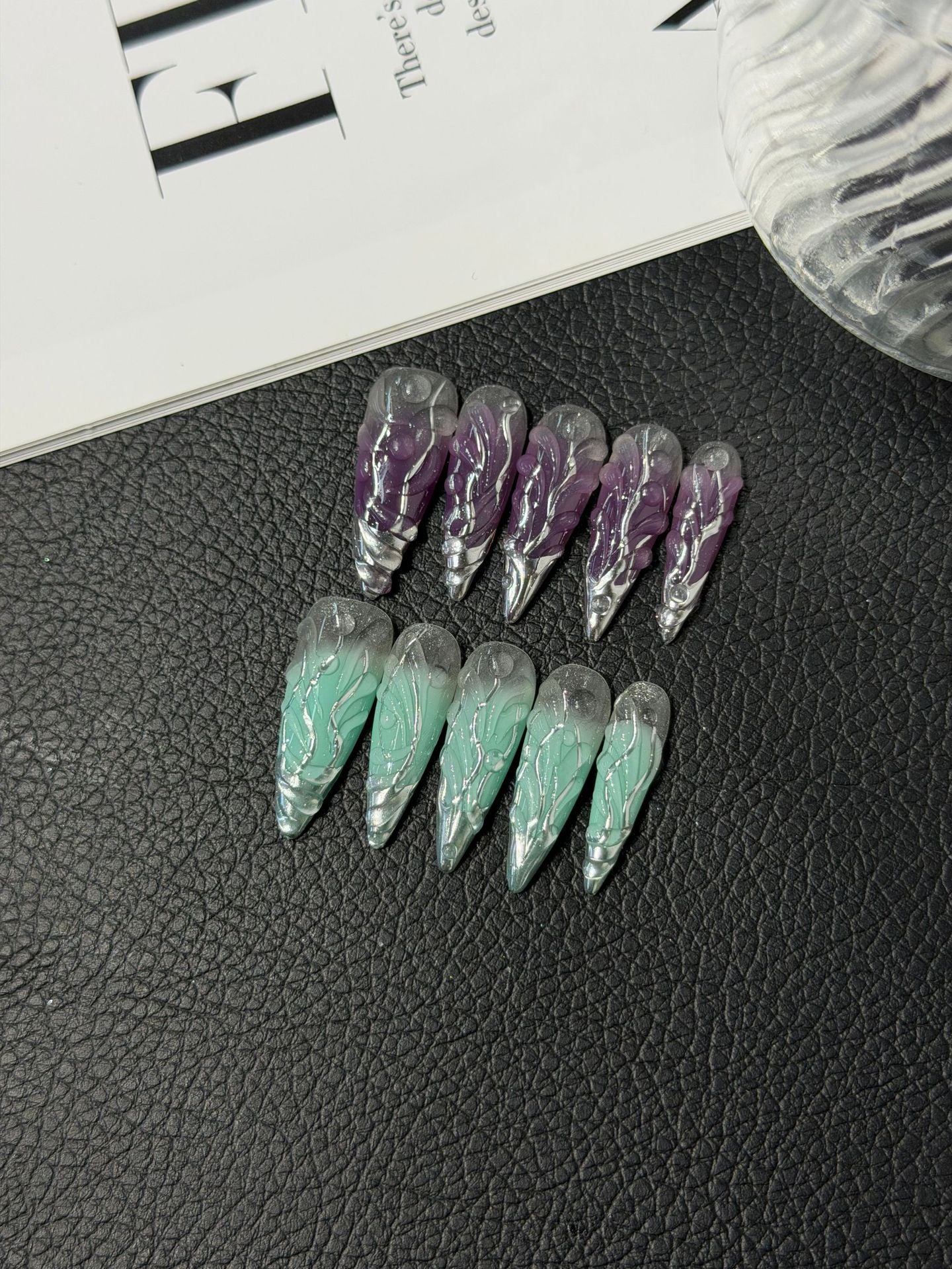 365nails: "Crystal Whisper" – 3D Chrome & Gradient Handmade Stiletto Nails