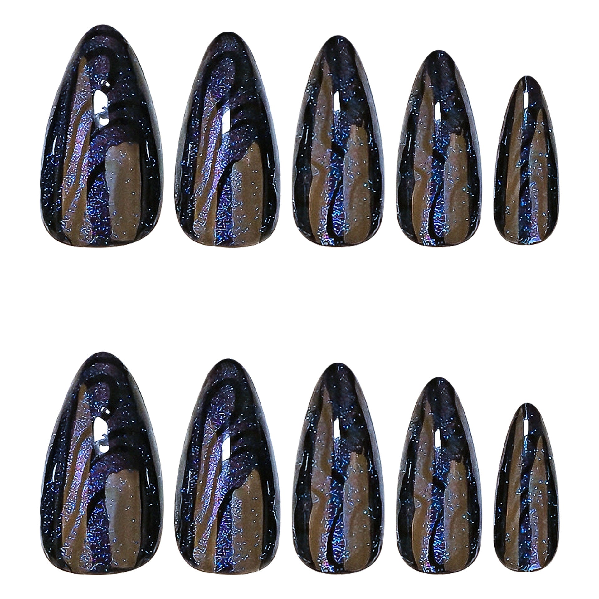 Black Iridescent Cat-Eye Glossy Press On Nails