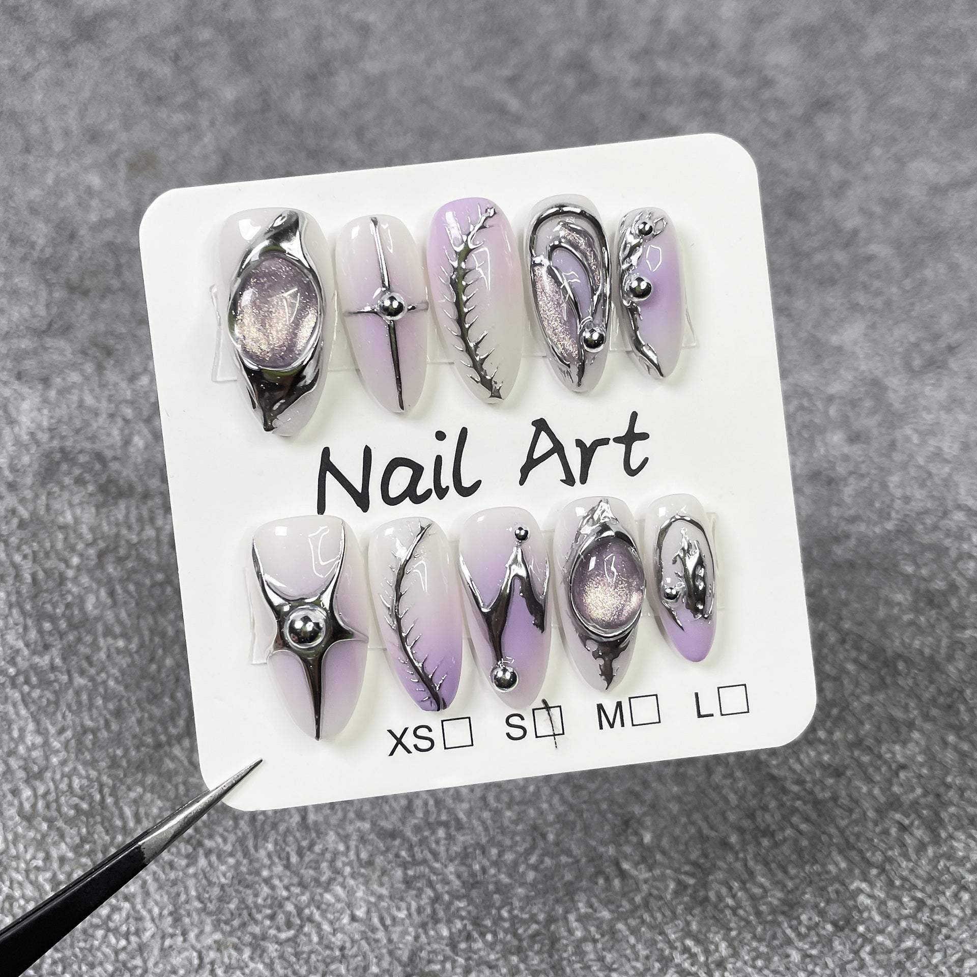 Futuristic Silver Chrome Liquid Metal Lavender Press-On Nails