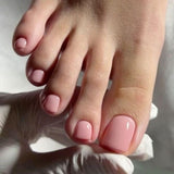 Nude pink solid color short square manicure and pedicure nail chips casual toe nail chips