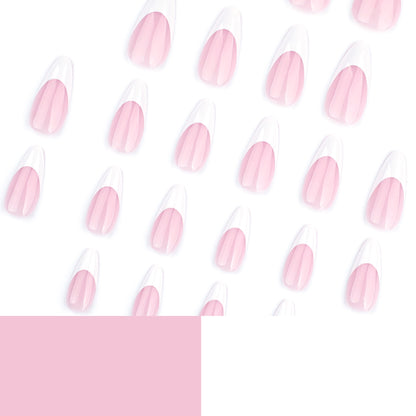 Short almond classic French white wearing nail  hot-selling nail art fake nail wearable removable nail piece｜365nails