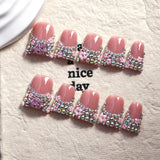 Soft Pink Crystal Floral Press On Nails
