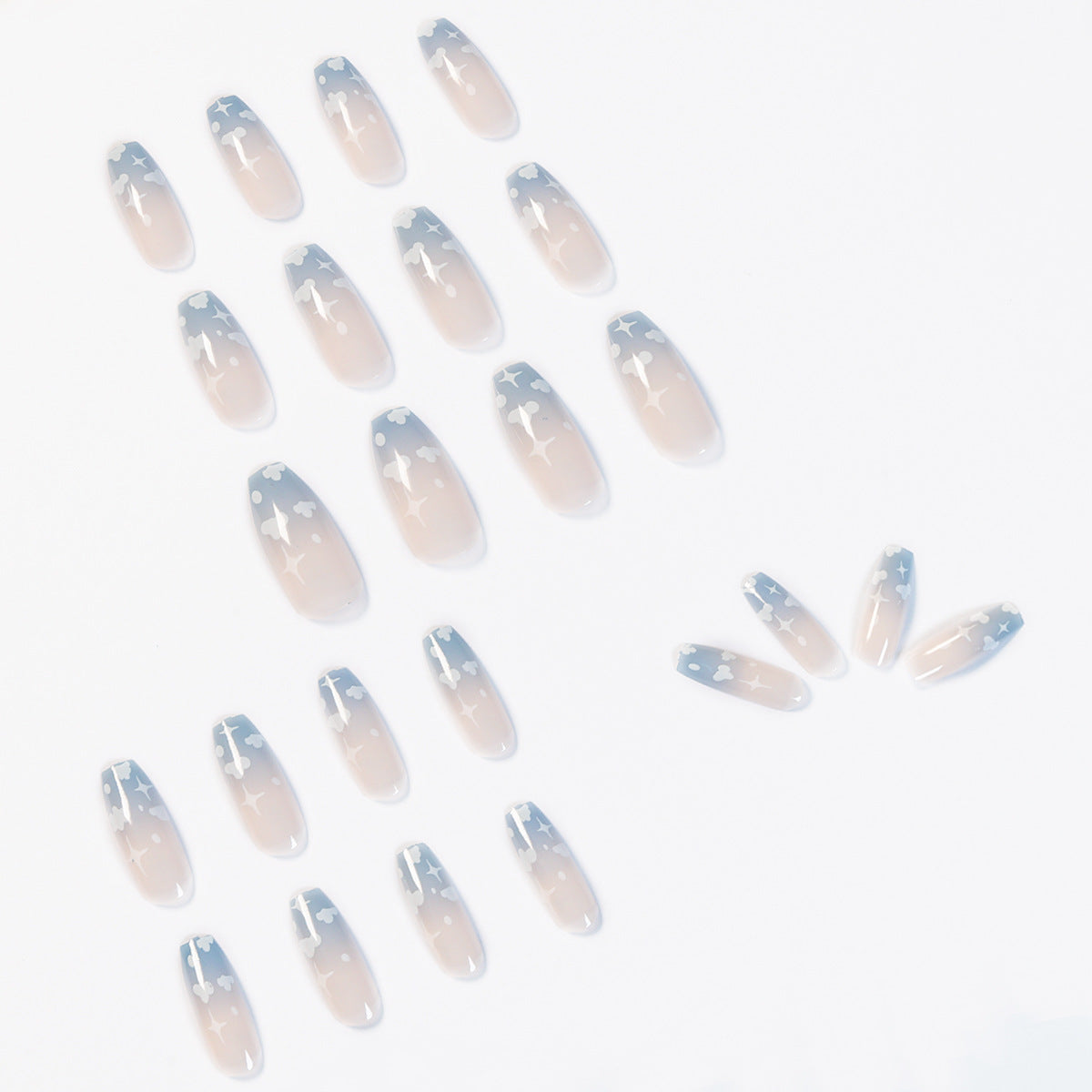 Gray and blue clouds wear nail finished soft nail fake nail nail nail patch nail patch removable nail piece｜365nails