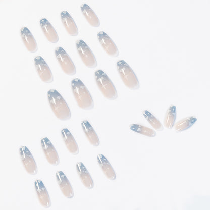 Gray and blue clouds wear nail finished soft nail fake nail nail nail patch nail patch removable nail piece｜365nails