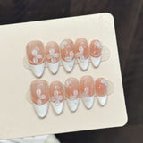 Soft Nude French Petal Flower Glossy Press On Tips