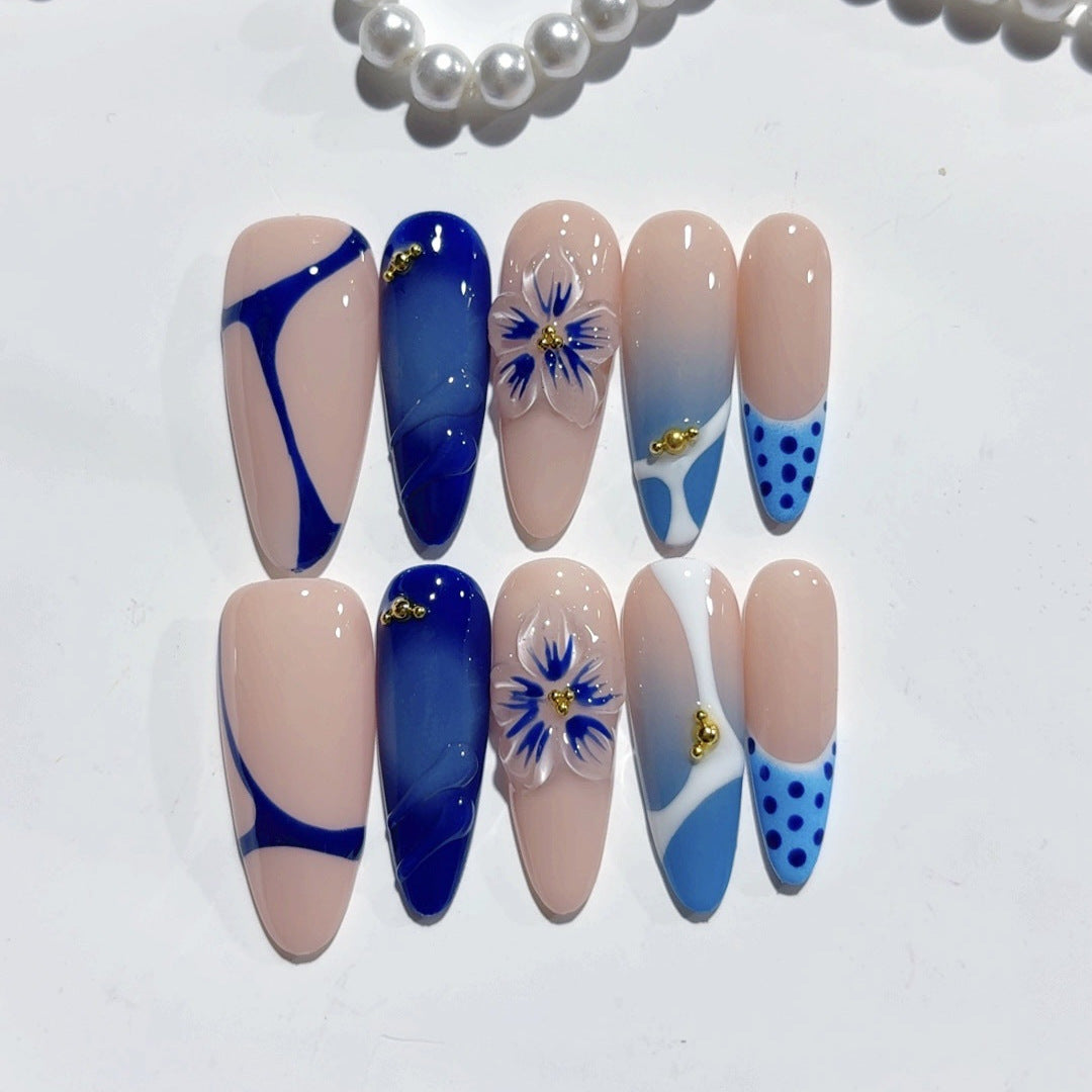 Sapphire Bloom: "Indigo Flower" – Almond Press-Ons
