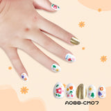 Kids press-on nails Pointed almond nail stickers Cartoon golden flowers 24 pieces Detected