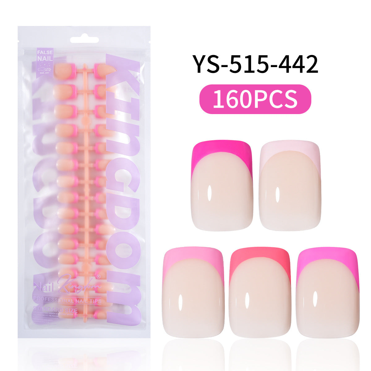 Pontas de unhas Unhas postiças francesas de cinco cores Produto acabado Unhas postiças nuas Unhas falsas sem marcas e avançadas, simples e removíveis, atacado de nail art pré-fabricada (MOQ=3)