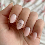 Simple almond silver bow press-on nails