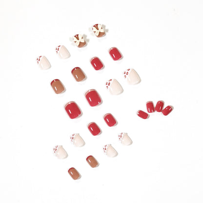 Cream Powder Leopard Print Pearl Nail Patch Nail Patch Cute Wear Nail Art Finished False Nail Removable Nail Patch｜365nails