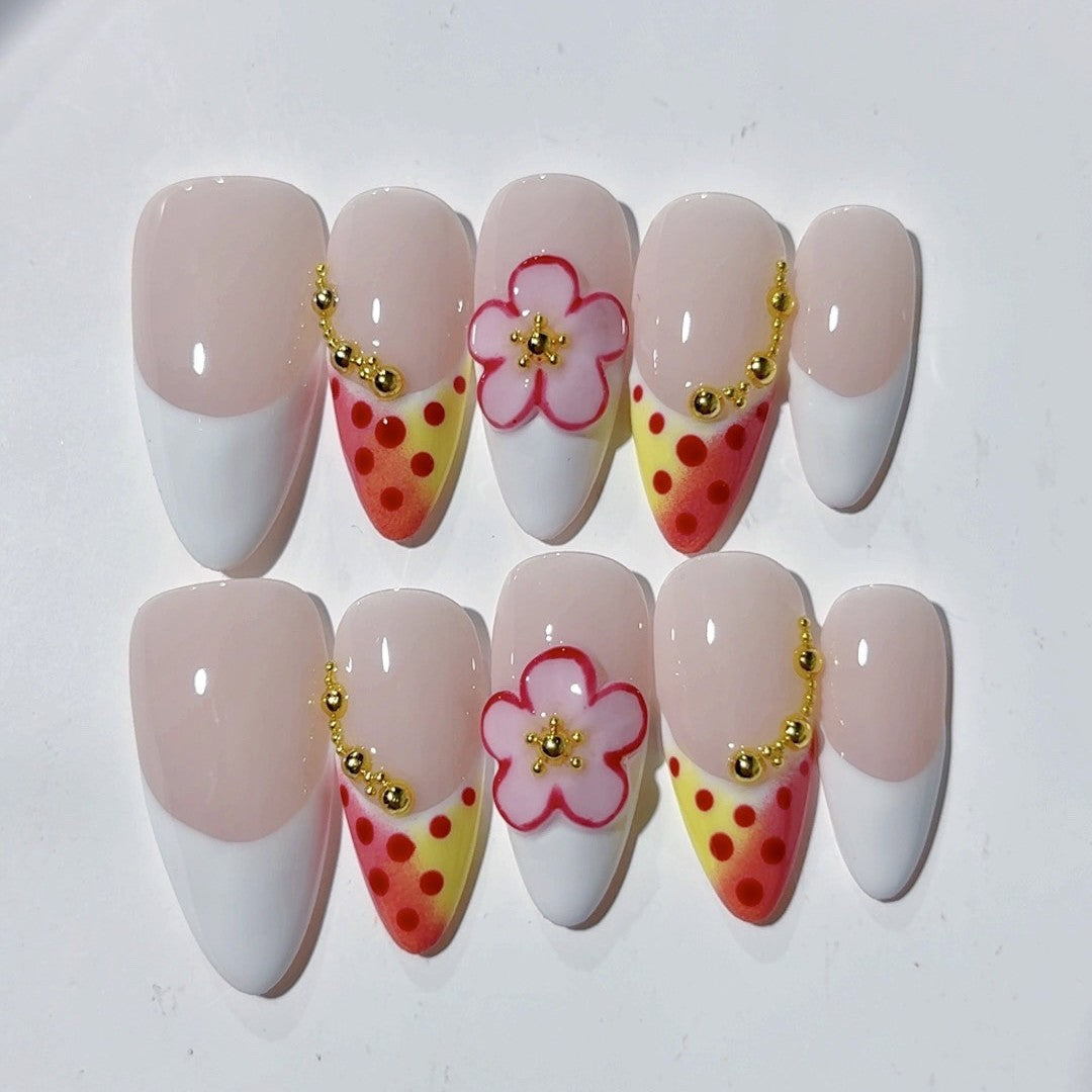 365nails-Tropical Bloom: "東南亞花卉" – 中長款杏仁形手工製穿戴甲