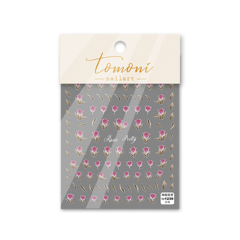 Rose Bloom Nail Stickers – 5D Embossed Floral Elegance Set