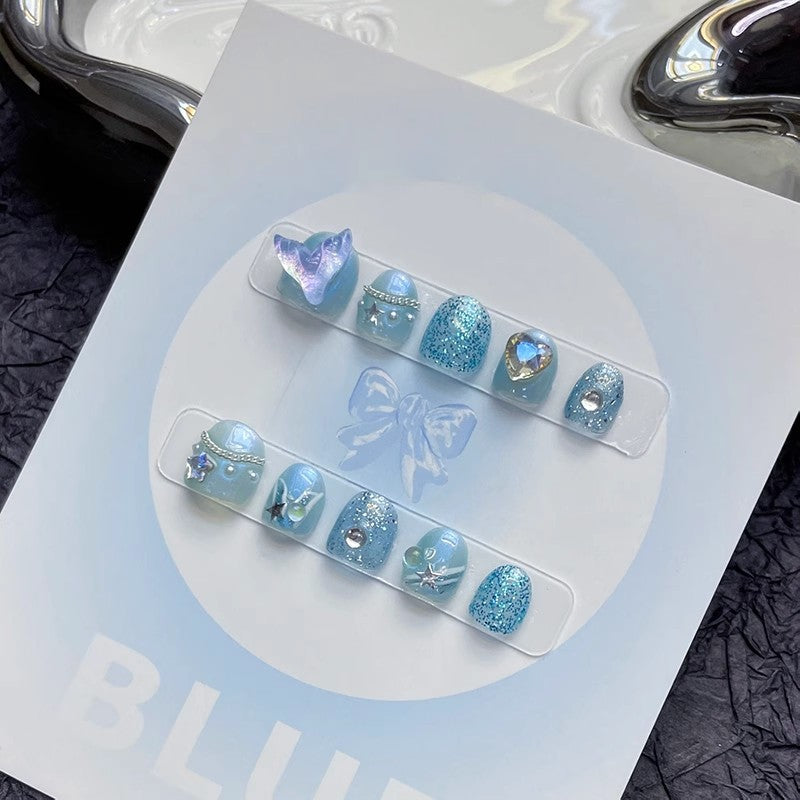 365nails: "dreamy mermaid princess" – short round handmade kids press-on nails