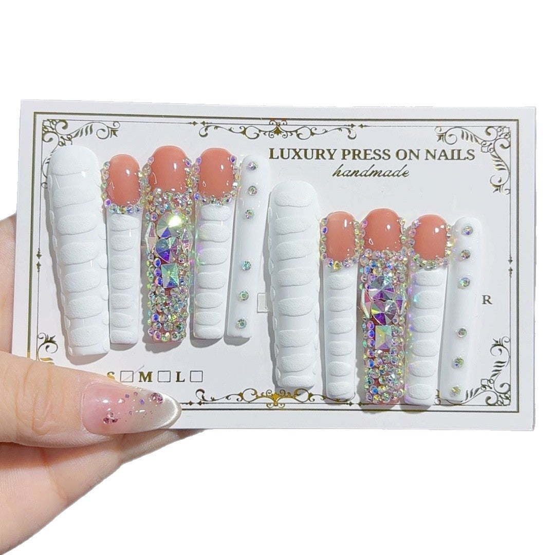 White Crystal Luxe French Press On Nail Set