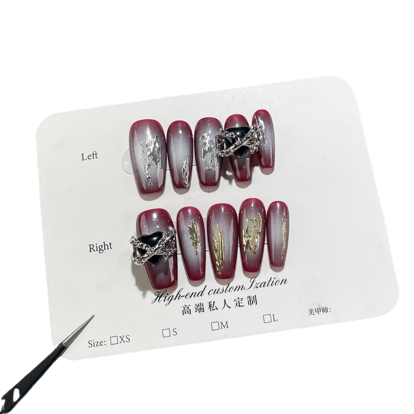 Handmade Press-on Nails autumn and winter new spray gun blush medium and long nail art magic mirror powder metal feeling wearable nail sticker｜365nails