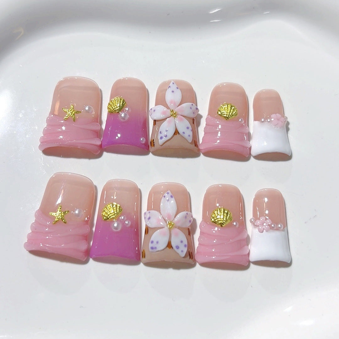 Florescer Costeiro: "Sakura de Concha" – Unhas Curtas Quadradas