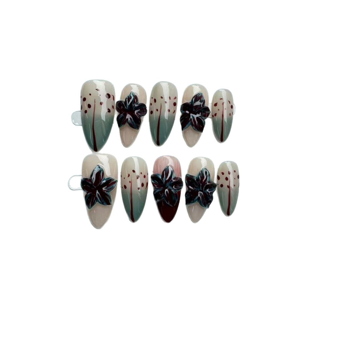 365nails: "Midnight Bloom" – 3D Floral Handmade Stiletto Nails