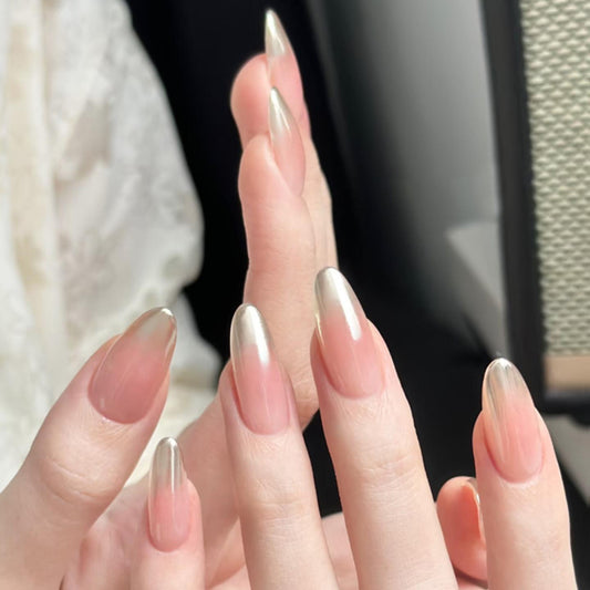 Pearlescent powder gradual change nail art fake nail short almond wearable nail piece  hot-selling wearable nail piece wholesale｜365nails